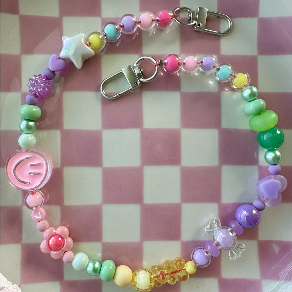 Handmade Colorful Beaded Phone Strap, Purse Charm, Tote Charm, Bag Charm 17”